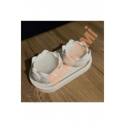 Bernami 3'lü Dekoratif Lotus Mum Ve Beyaz Tabak Seti ( 2 Set Gönderilmektedir.)