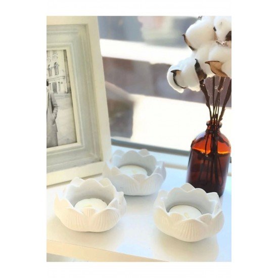 Lotus Çiçeği Dekoratif Mumluk 3 Lü Set