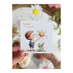 20 Adet Özel Tasarlanmış Kart Ve Papatya Mum. Bebek Doğum, Babyshower, Doğum Günü, Hediyelik