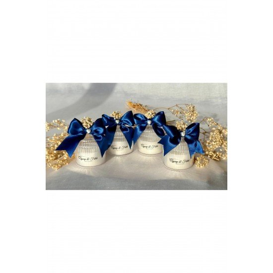 20 Adet Lacivert Kurdele Süslemeli Mika Kutuda Mum | Düğün Nişan Söz Nikah Kına Hediyelik Mum