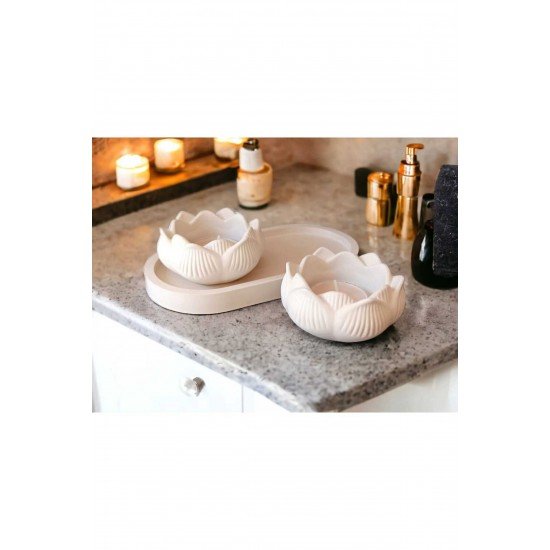 Dekoratif Salon Aksesuar - Oval Stand- Lotus Çiçek Mumluk
