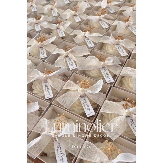 10 Adet Hediyelik Süslemeli Şakayık Mum - Düğün, Nişan, Kına, Mevlüt