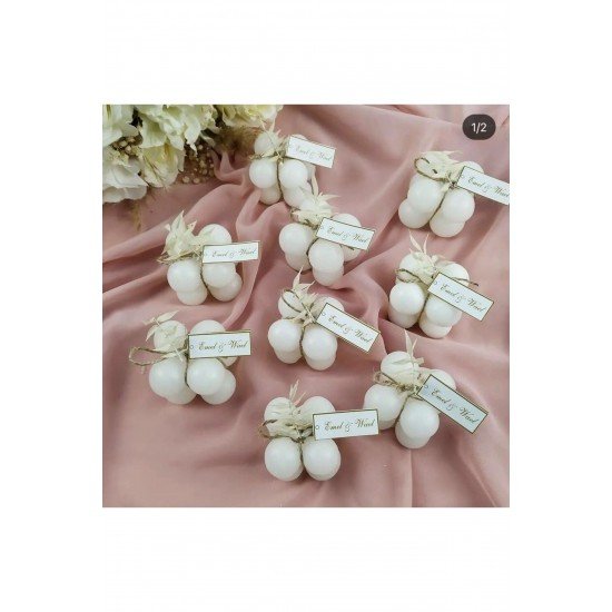 Bernami 25 Adet Isme Özel Nişan Hatıralık Beyaz Mini Bubble Mum, Düğün, Nikah Hatıralığı