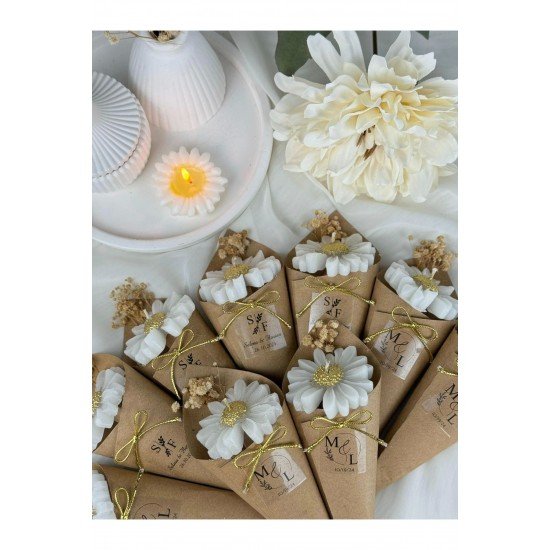 El Yapımı Papatya Koni Mum – 20 Adet Zarif Özel Gün Hediyesi