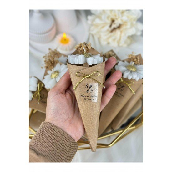 El Yapımı Papatya Koni Mum – 20 Adet Zarif Özel Gün Hediyesi