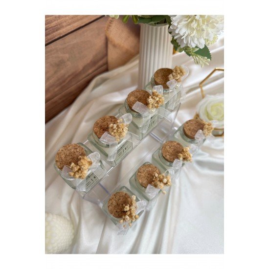 Mantar Tıpalı Kalp İnci Detaylı Cam Kavanoz Mum Söz, Nişan, Nikah, Düğün, Kına Hediyelik -15 Adet