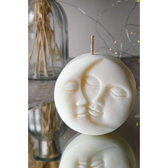 Ay Ve Güneş Doğal Soya Mum Kokulu Beyaz Renk Dekoratif Mum