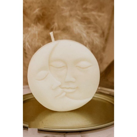 Ay Ve Güneş Doğal Soya Mum Kokulu Beyaz Renk Dekoratif Mum