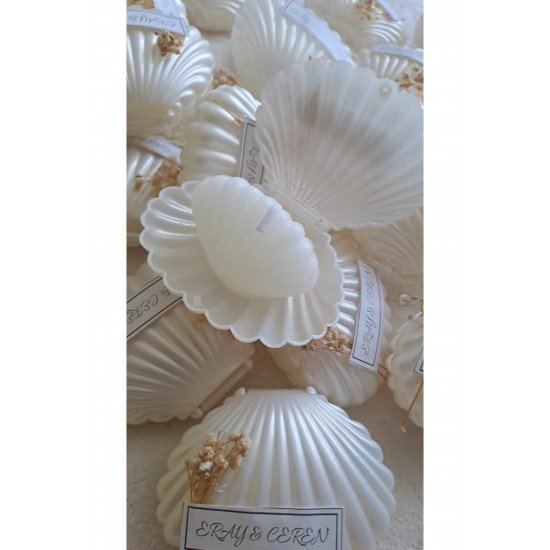 10 Adet Süslemeli İstiridye Mum Düğün, Kına, Nişan, Söz, Nikah Hediyelik İstiridye Kutuda Mum