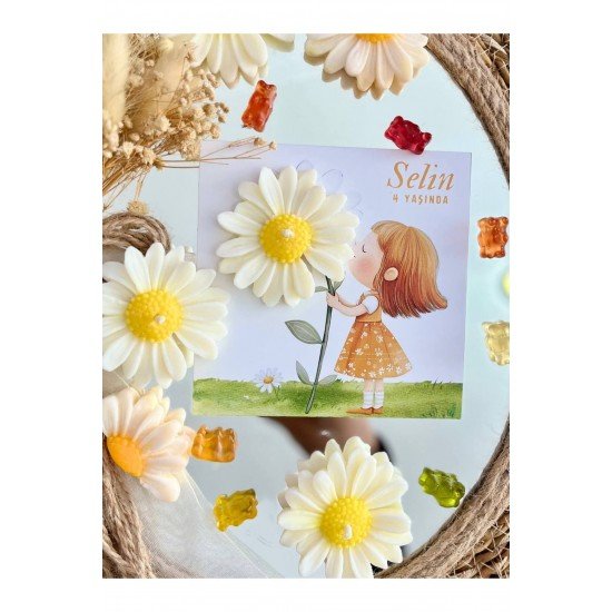 25 Adet Özel Tasarlanmış Kart Ve Papatya Mum. Bebek Doğum, Babyshower, Doğum Günü, Hediyel