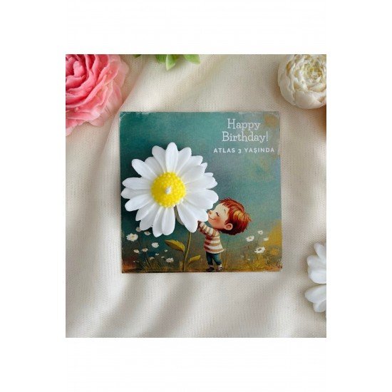 25 Adet Özel Tasarlanmış Kart Ve Papatya Mum. Bebek Doğum, Babyshower, Doğum Günü, Hediyelik