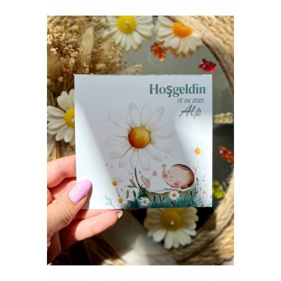 25 Adet Özel Tasarlanmış Kart Ve Papatya Mum. Bebek Doğum, Babyshower, Doğum Günü, Hediyelik