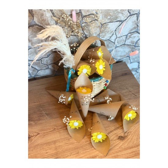 Kişiye Özel Düğün|Nişan|Söz Hediyelik Papatya Kokulu Buket Mum Sarı - 10 Adet