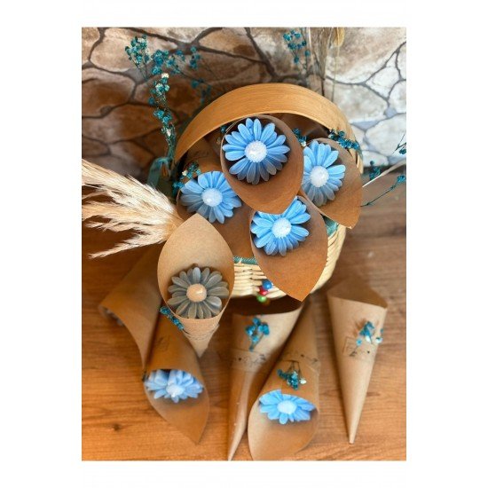 Kişiye Özel Düğün|Nişan|Söz Hediyelik Papatya Kokulu Buket Mum Mavi - 10 Adet