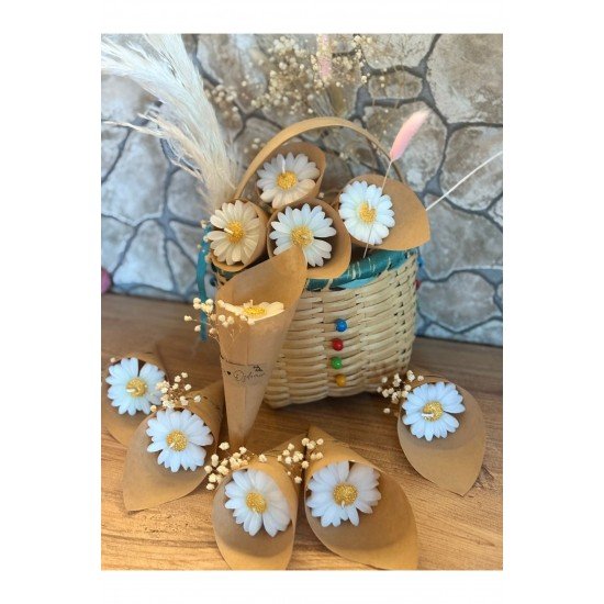 Kişiye Özel Düğün|Nişan|Söz Hediyelik Papatya Kokulu Buket Mum Beyaz - 10 Adet