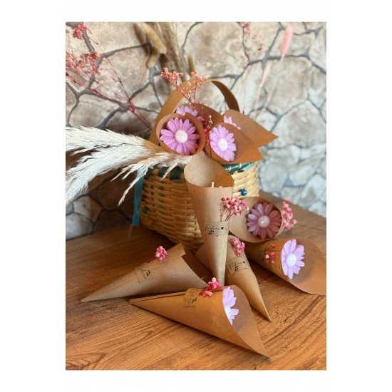 Kişiye Özel Düğün|Nişan|Söz Hediyelik Papatya Kokulu Buket Mum Pembe - 10 Adet