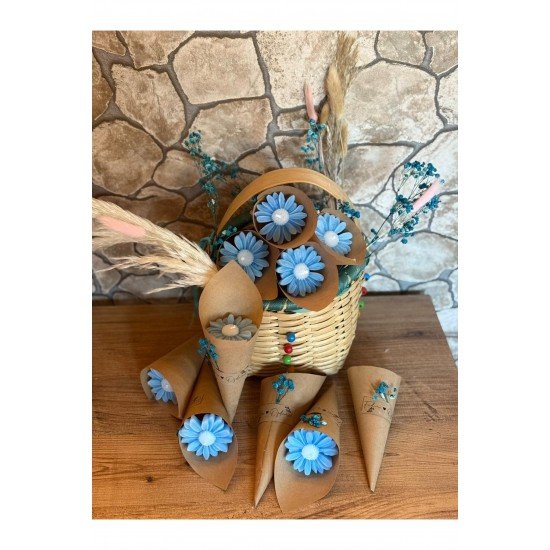 Kişiye Özel Düğün|Nişan|Söz Hediyelik Papatya Kokulu Buket Mum Mavi - 10 Adet