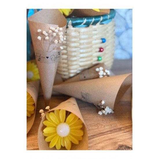 Kişiye Özel Düğün|Nişan|Söz Hediyelik Papatya Kokulu Buket Mum Sarı - 10 Adet