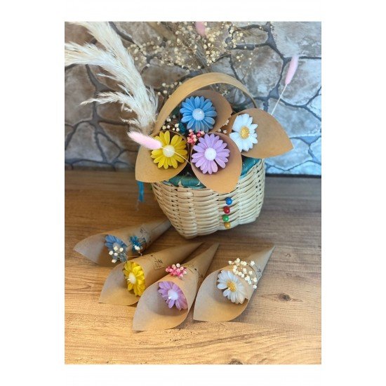 Kişiye Özel Düğün|Nişan|Söz Hediyelik Papatya Kokulu Buket Mum Çok Renkli - 10 Adet