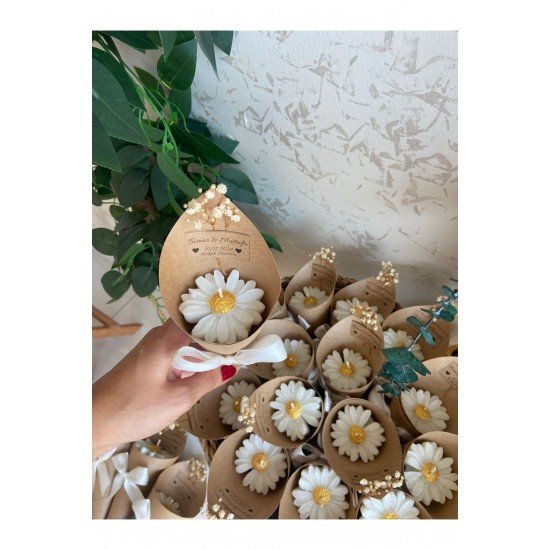 Bernami Kişiye Özel Düğün|nişan|söz|kına|sünnet Hediyelik Vanilya Papatya Mum Buket- 10 Adet