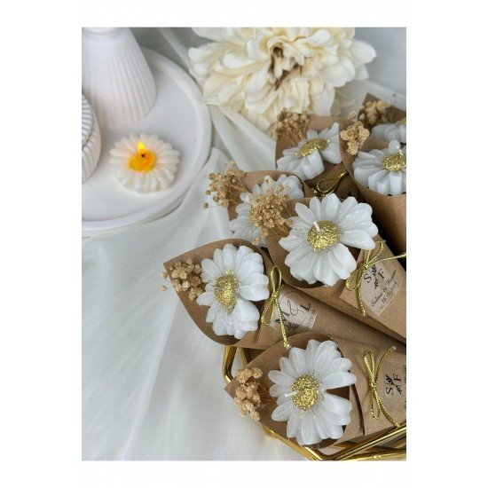 El Yapımı Papatya Koni Mum – 20 Adet Zarif Özel Gün Hediyesi