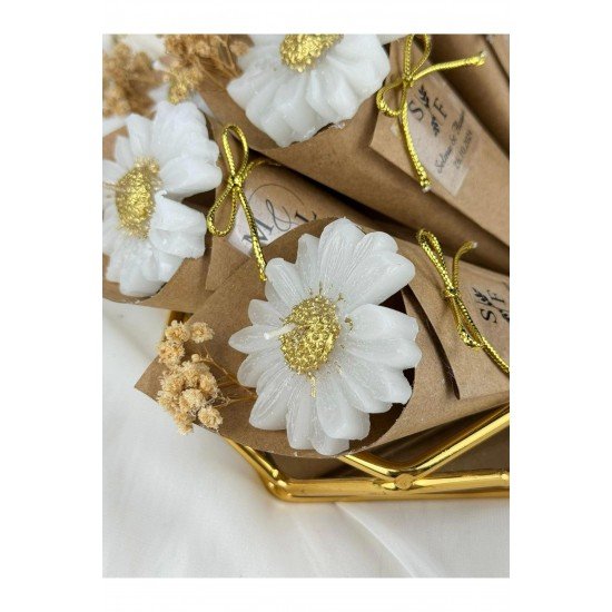 El Yapımı Papatya Koni Mum – 20 Adet Zarif Özel Gün Hediyesi