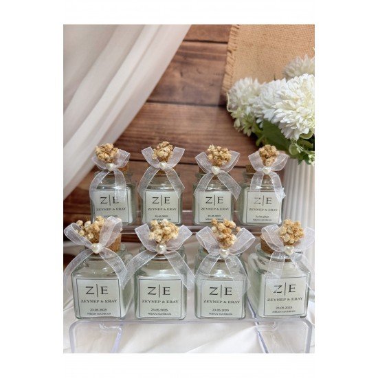 Mantar Tıpalı Kalp İnci Detaylı Cam Kavanoz Mum Söz, Nişan, Nikah, Düğün, Kına Hediyelik -15 Adet