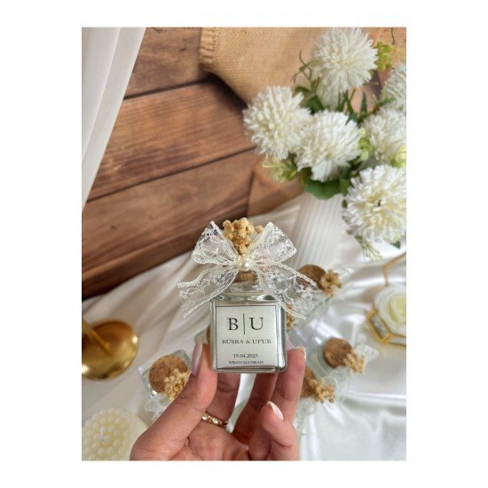 Mantar Tıpalı Cam Kavanoz Mum Söz, Nişan, Nikah, Düğün, Kına Hediyelik -15 Adet