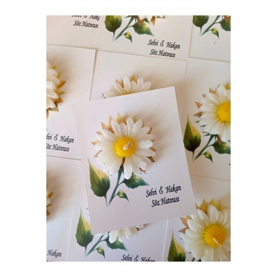 20 Adet Özel Tasarlanmış Kart Ve Papatya Mum. Düğün,nişan,nikah,söz,doğum Günü,nikah Hediyelik