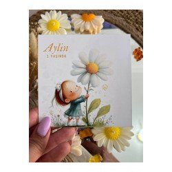 20 Adet Özel Tasarlanmış Kart Ve Papatya Mum. Bebek Doğum, Babyshower, Doğum Günü, Hediyelik