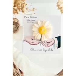 20 Adet Özel Tasarlanmış Kart Ve Papatya Mum. Düğün, Nişan, Nikah, Söz, Doğum Günü, Nikah Hediyelik