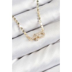 Özel Pirinç Zirkon Taşlı Tifany Model Ezme Zincir Gold Renk Kadın Kolye Fırsat!!!