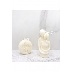 Dekoratif Sarılan Sevgili Ve Güneş&ay Mum - Soya Wax Mumu 2'li Set