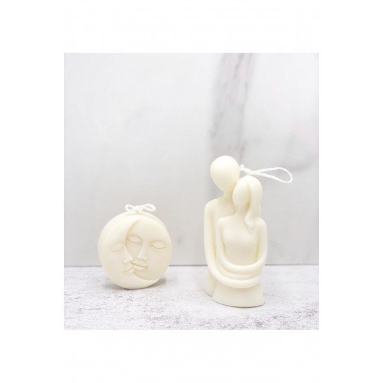 Dekoratif Sarılan Sevgili Ve Güneş&ay Mum - Soya Wax Mumu 2'li Set