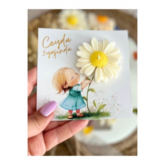 25 Adet Özel Tasarlanmış Kart Ve Papatya Mum. Doğum Günü, Baby Shower, Bebek Doğum Hediyelik