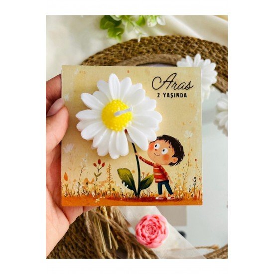 25 Adet Özel Tasarlanmış Kart Ve Papatya Mum. Bebek Doğum, Baby Shower, Doğum Günü, Hediyelik