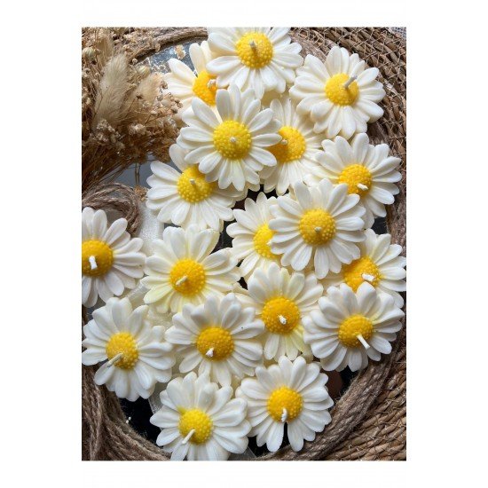 25 Adet Özel Tasarlanmış Kart Ve Papatya Mum. Bebek Doğum, Babyshower, Doğum Günü, Hediyelik