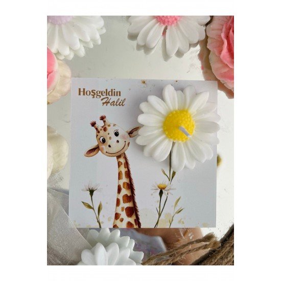 25 Adet Özel Tasarlanmış Kart Ve Papatya Mum. Bebek Doğum, Babyshower, Doğum Günü, Hediyelik