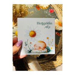 25 Adet Özel Tasarlanmış Kart Ve Papatya Mum. Bebek Doğum, Babyshower, Doğum Günü, Hediyelik