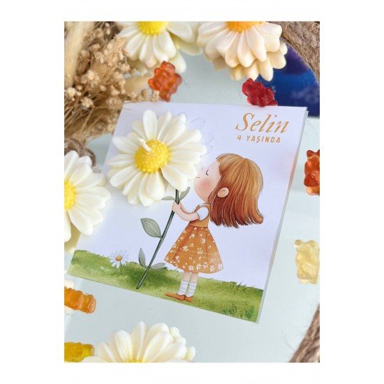 25 Adet Özel Tasarlanmış Kart Ve Papatya Mum. Bebek Doğum, Babyshower, Doğum Günü, Hediyel