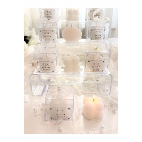 15 Adet Mika Kutulu Bubble/İstiridye Mum, Kişiye Özel Hediyelik, Düğün, Nişan, Söz, Kına, Sünnet,