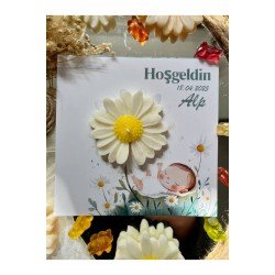 25 Adet Özel Tasarlanmış Kart Ve Papatya Mum. Bebek Doğum, Babyshower, Doğum Günü, Hediyelik