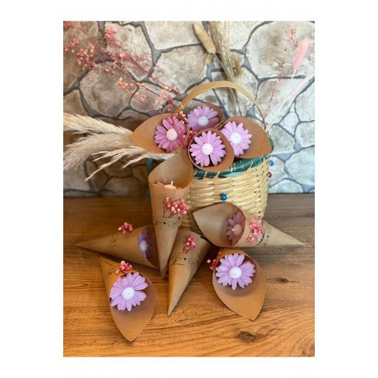 Kişiye Özel Düğün|Nişan|Söz Hediyelik Papatya Kokulu Buket Mum Pembe - 10 Adet