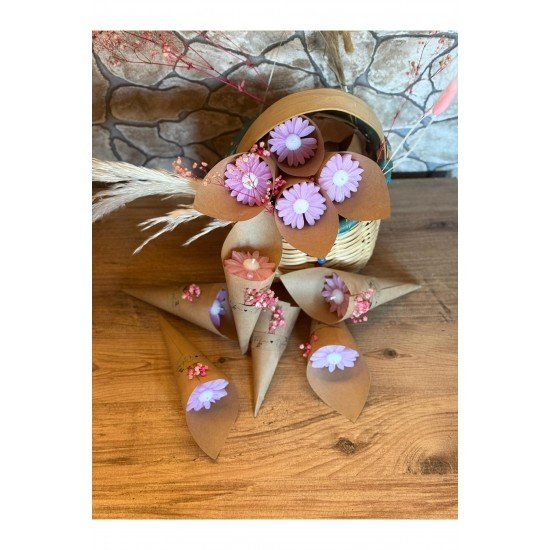 Kişiye Özel Düğün|Nişan|Söz Hediyelik Papatya Kokulu Buket Mum Pembe - 10 Adet