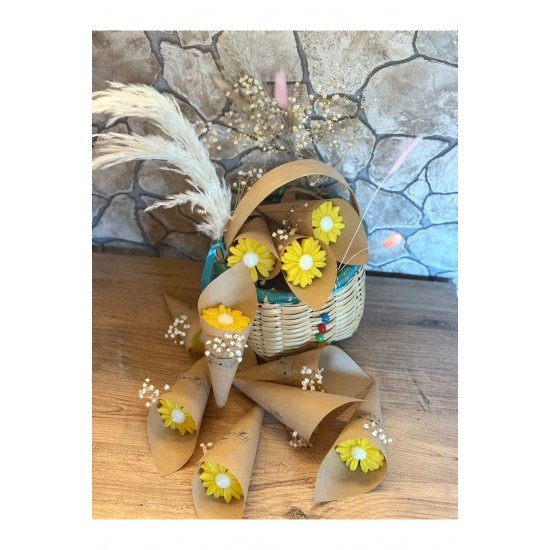 Kişiye Özel Düğün|Nişan|Söz Hediyelik Papatya Kokulu Buket Mum Sarı - 10 Adet