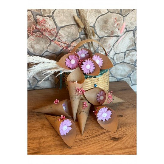 Kişiye Özel Düğün|Nişan|Söz Hediyelik Papatya Kokulu Buket Mum Pembe - 10 Adet