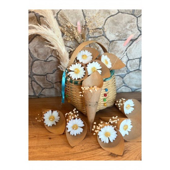 Kişiye Özel Düğün|Nişan|Söz Hediyelik Papatya Kokulu Buket Mum Beyaz - 10 Adet