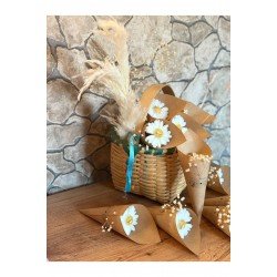 Kişiye Özel Düğün|Nişan|Söz Hediyelik Papatya Kokulu Buket Mum Beyaz - 10 Adet