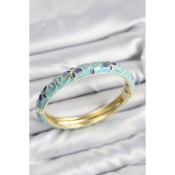 Özel Mineli Pirinç Turkuaz Çiçek Motifli Gold Kadın Kelepçe Fırsat!!!