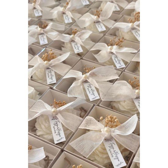 10 Adet Hediyelik Süslemeli Şakayık Mum - Düğün, Nişan, Kına, Mevlüt